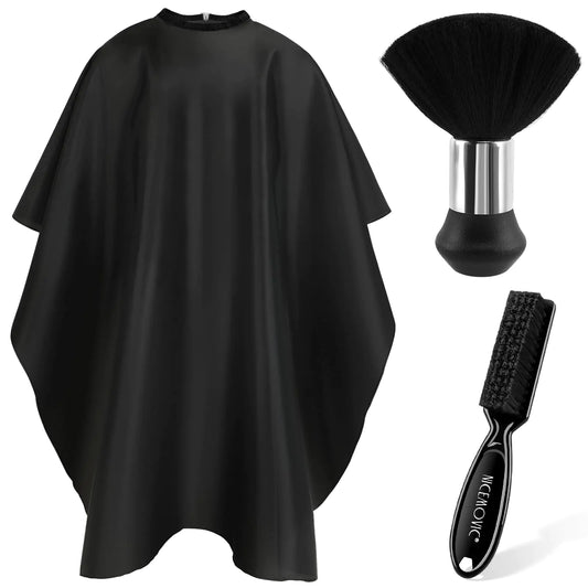 NICEMOVIC Barber Cape & Brush Set – Black