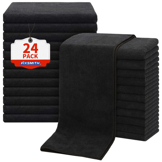 Fixsmith 24-Pack Salon Towels - Black Microfiber